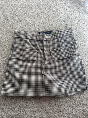 ZARA Brown Checkered Pocket Mini Skort